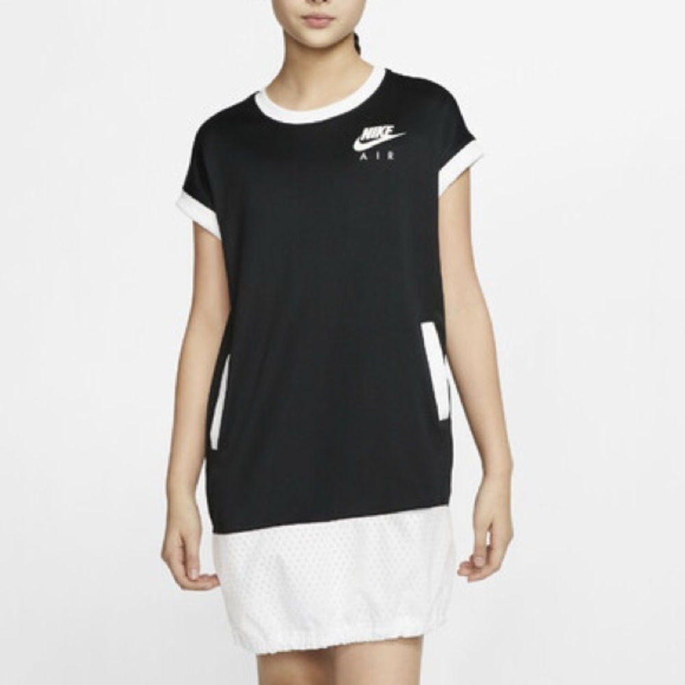 Nike Girls Sports Wearomens Air Short Sleeve Dress CU2458-010 Black White, Sz S